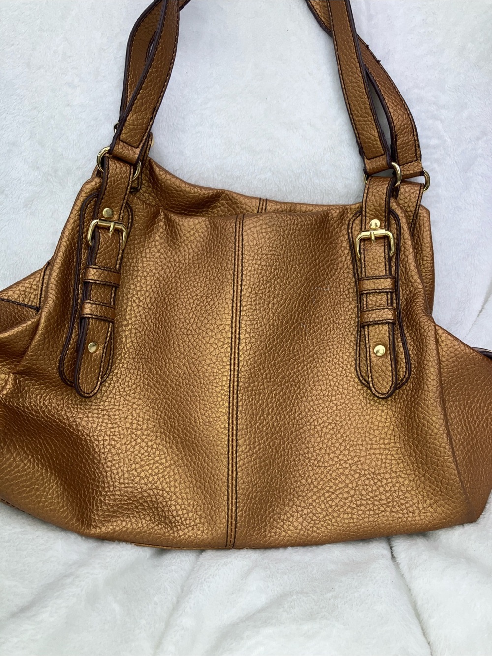 Women's Metallic Bronze Shoulder Bag - Sleek Everyday Tote